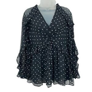 Zimmerman Top Women Size 1 Chifon Polka Dot Black White Long Sleeve V-Neck